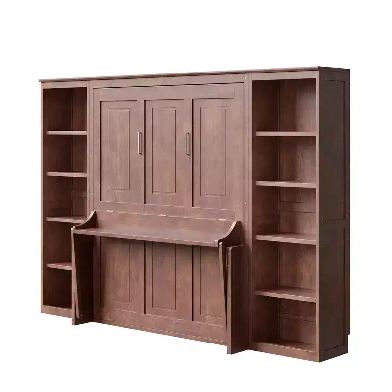 Letto a scomparsa Whisen Full Size e struttura letto con scrivania e libreria, design salvaspazio