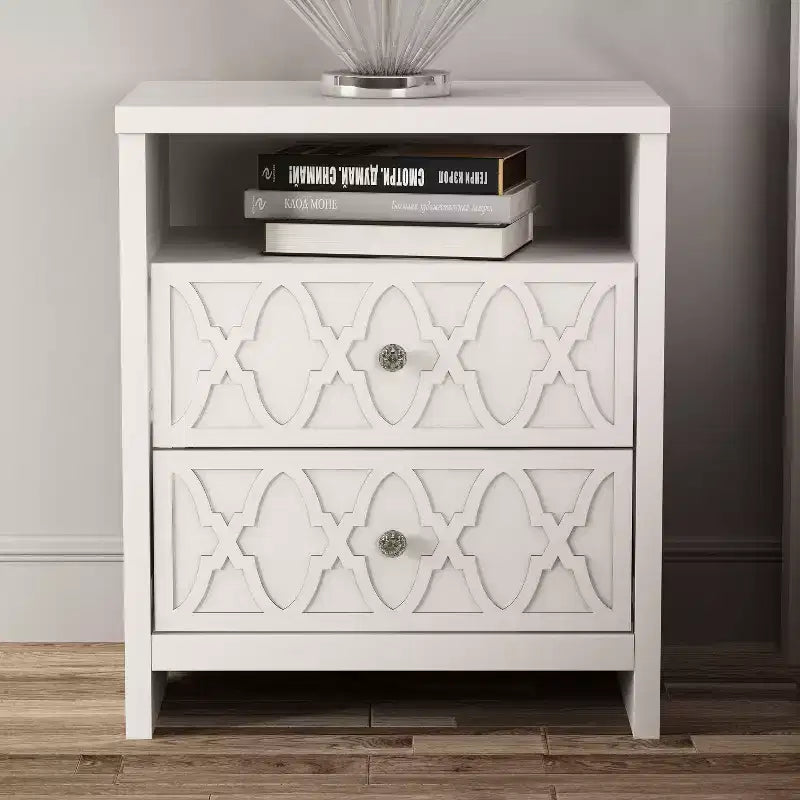 Galano 2-Drawer Nightstand with Open Shelf in White 22.8 W  15.7 D  26.8 H