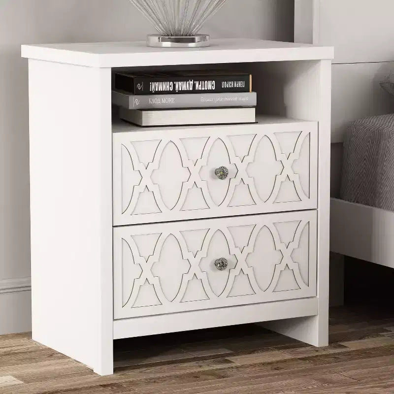 Comodino a 2 cassetti Galano con ripiano aperto in bianco 22,8 L  15,7 P  26,8 H