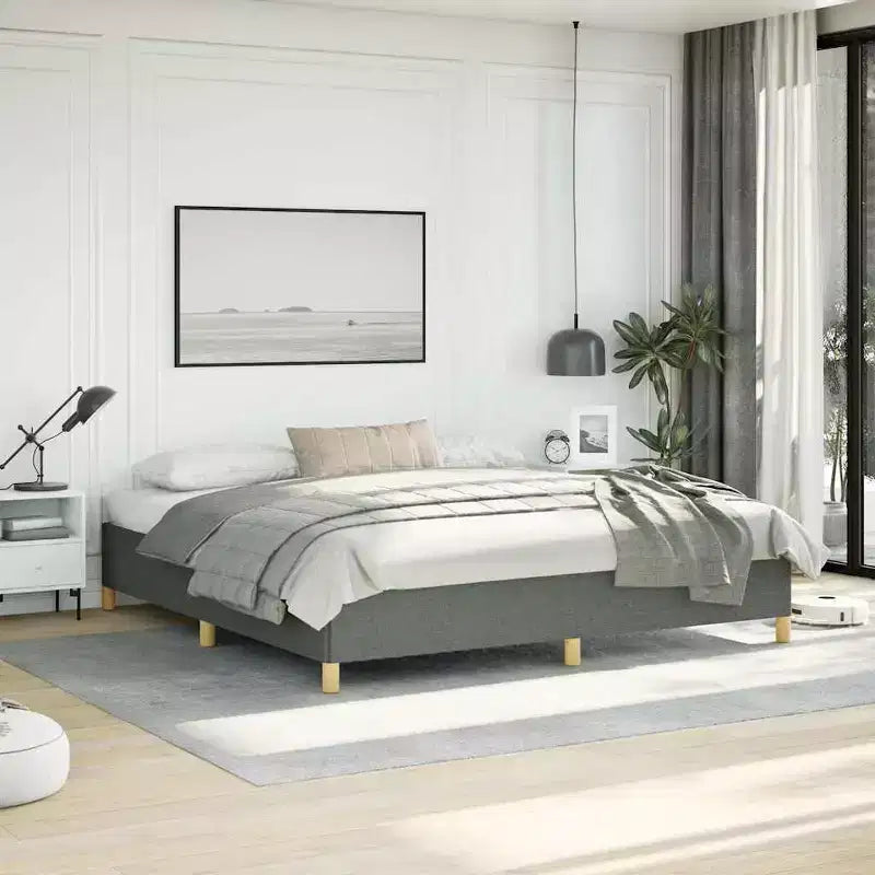 Bed Frame Dark gray Polyester fabric, plywood, engineered wood King