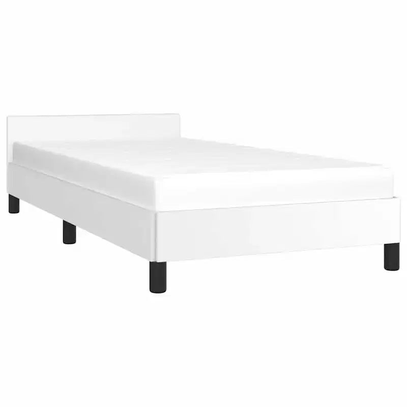 Struttura letto con testiera in similpelle bianca, compensato, legno ingegnerizzato