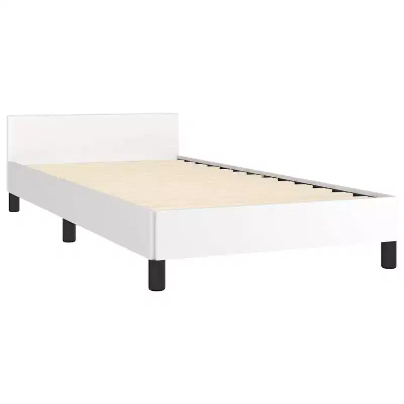 Struttura letto con testiera in similpelle bianca, compensato, legno ingegnerizzato