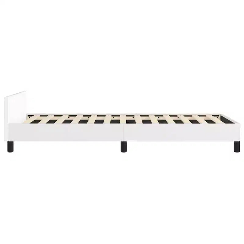 Struttura letto con testiera in similpelle bianca, compensato, legno ingegnerizzato