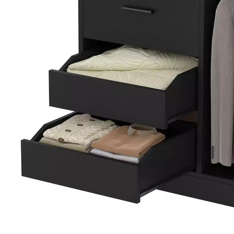 Besiost Organizzatore Armadio 36 pollici con Cassetti in Legno, Sistema Armadio Autoportante con Aste Appendiabiti