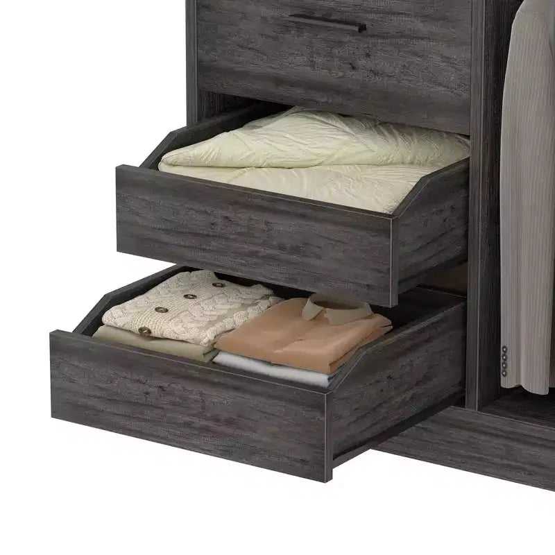 Besiost Organizzatore Armadio 36 pollici con Cassetti in Legno, Sistema Armadio Autoportante con Aste Appendiabiti
