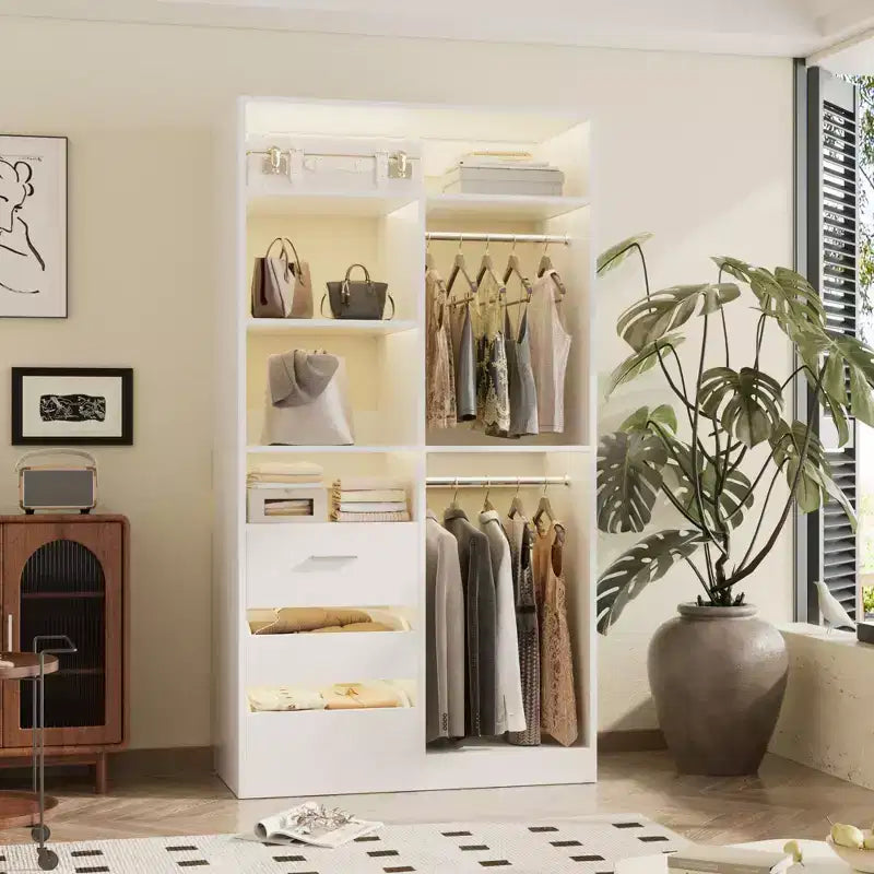 Besiost Organizzatore Armadio 36 pollici con Cassetti in Legno, Sistema Armadio Autoportante con Aste Appendiabiti