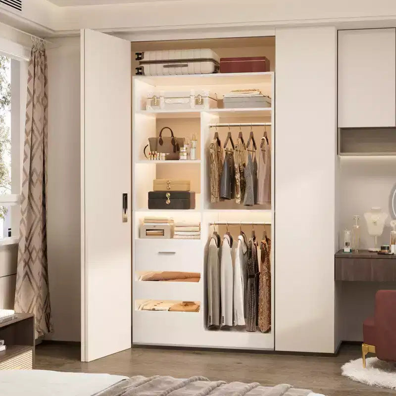 Besiost Organizzatore Armadio 36 pollici con Cassetti in Legno, Sistema Armadio Autoportante con Aste Appendiabiti