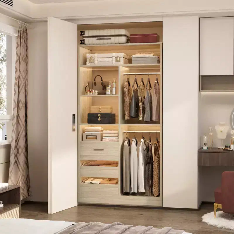 Besiost Organizzatore Armadio 36 pollici con Cassetti in Legno, Sistema Armadio Autoportante con Aste Appendiabiti