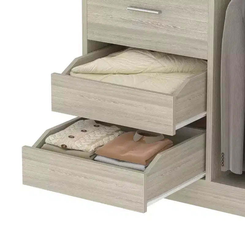 Besiost Organizzatore Armadio 36 pollici con Cassetti in Legno, Sistema Armadio Autoportante con Aste Appendiabiti