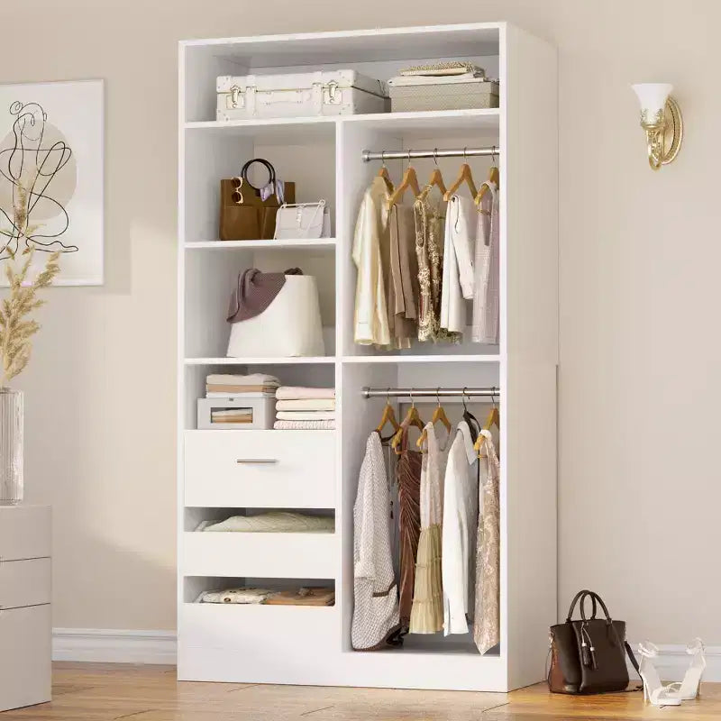Besiost Organizzatore Armadio 36 pollici con Cassetti in Legno, Sistema Armadio Autoportante con Aste Appendiabiti