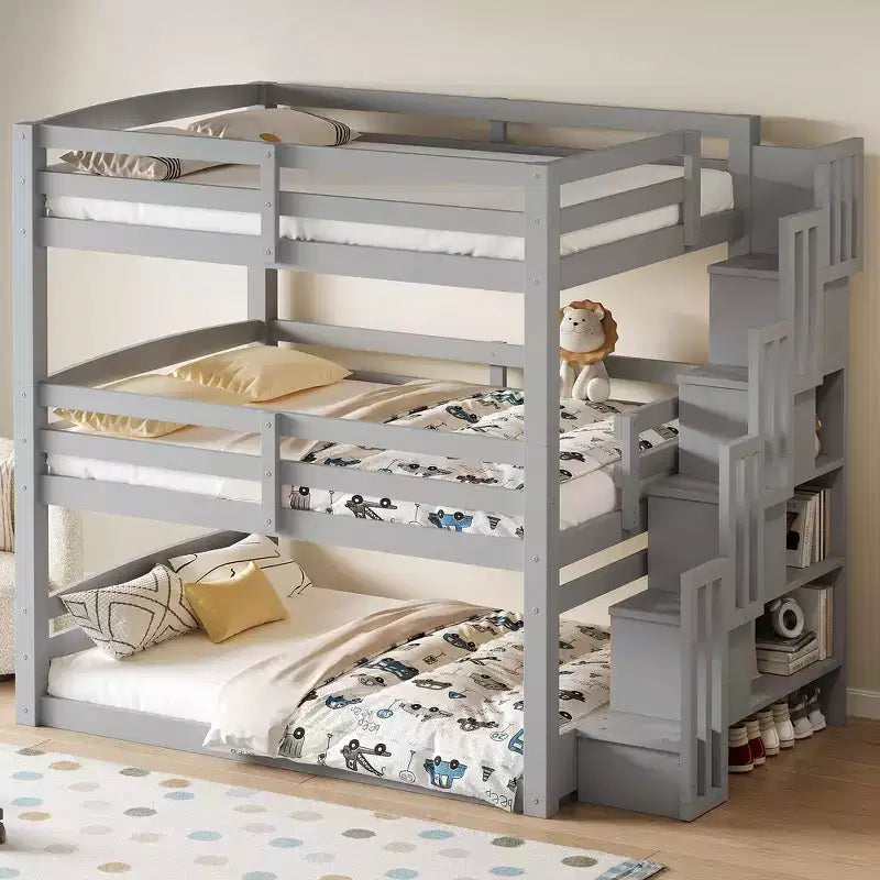 Whisen Letto a castello triplo con scala contenitore, design separabile