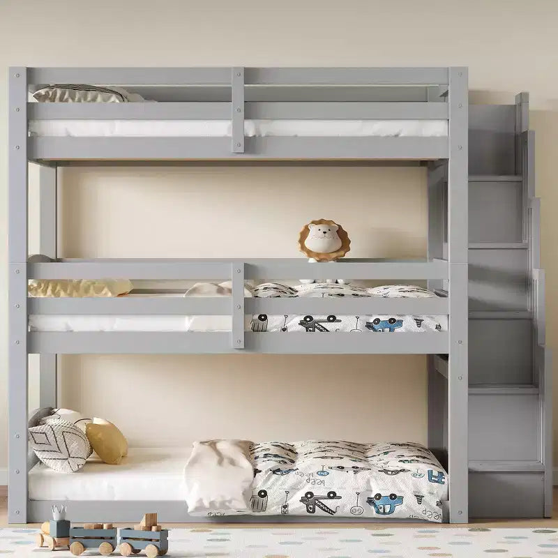 Whisen Letto a castello triplo con scala contenitore, design separabile