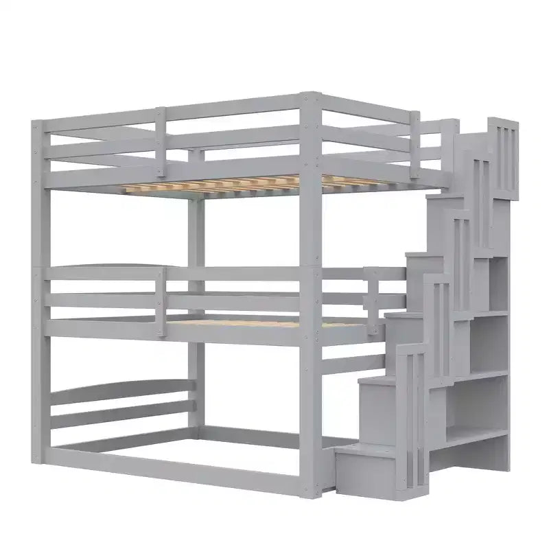 Whisen Letto a castello triplo con scala contenitore, design separabile