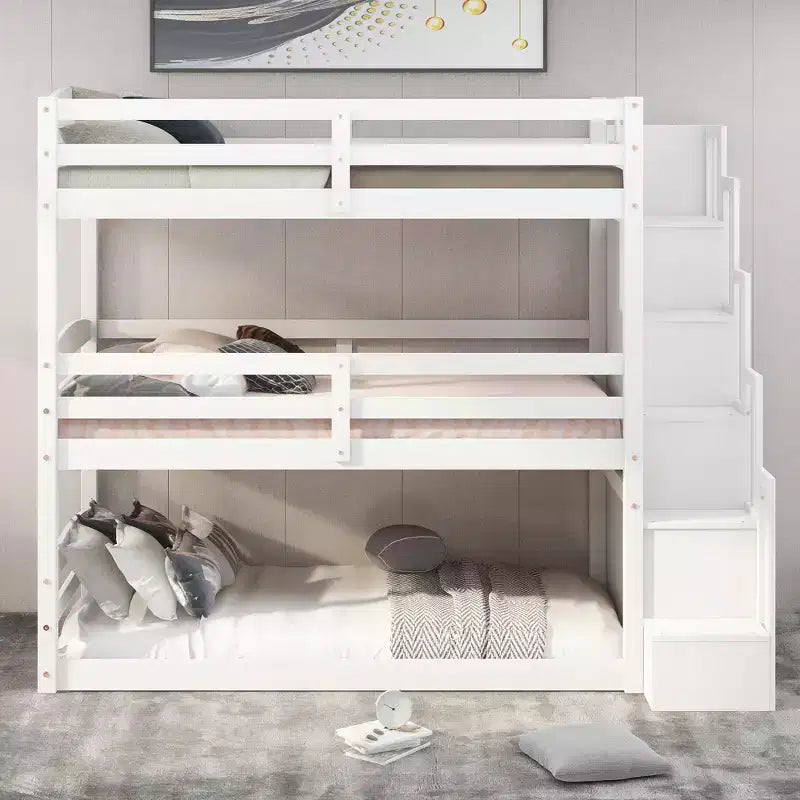 Whisen Letto a castello triplo con scala contenitore, design separabile