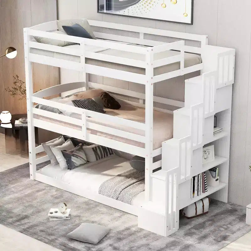 Whisen Letto a castello triplo con scala contenitore, design separabile