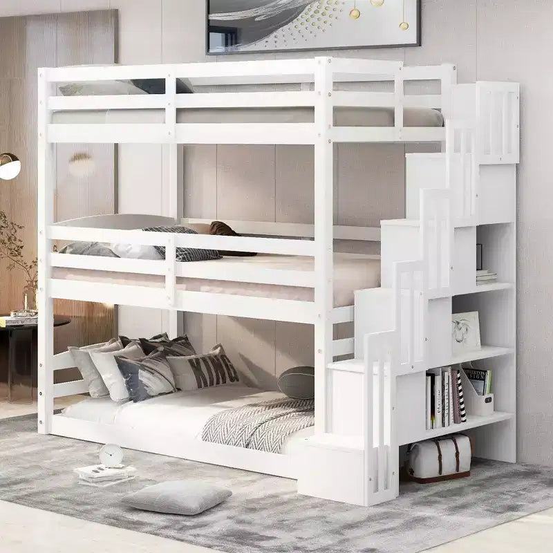 Whisen Letto a castello triplo con scala contenitore, design separabile