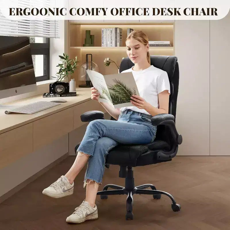 Sedia da ufficio ergonomica per la casa, sedia da scrivania direzionale con schienale alto, poggiapiedi estraibile e sedile ampio, sedia da computer girevole resistente