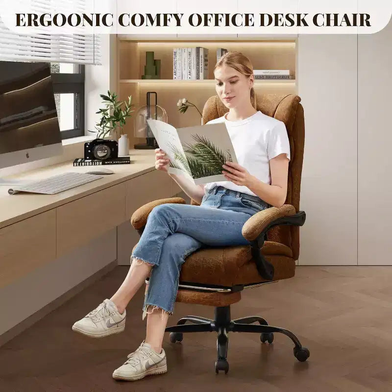Sedia da ufficio ergonomica per la casa, sedia da scrivania direzionale con schienale alto, poggiapiedi estraibile e sedile ampio, sedia da computer girevole resistente