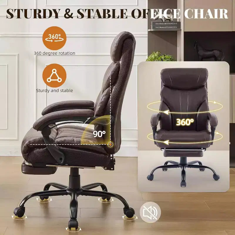 Sedia da ufficio ergonomica per la casa, sedia da scrivania direzionale con schienale alto, poggiapiedi estraibile e sedile ampio, sedia da computer girevole resistente