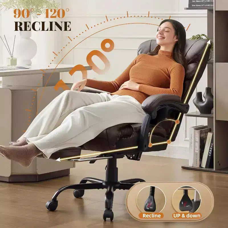 Sedia da ufficio ergonomica per la casa, sedia da scrivania direzionale con schienale alto, poggiapiedi estraibile e sedile ampio, sedia da computer girevole resistente