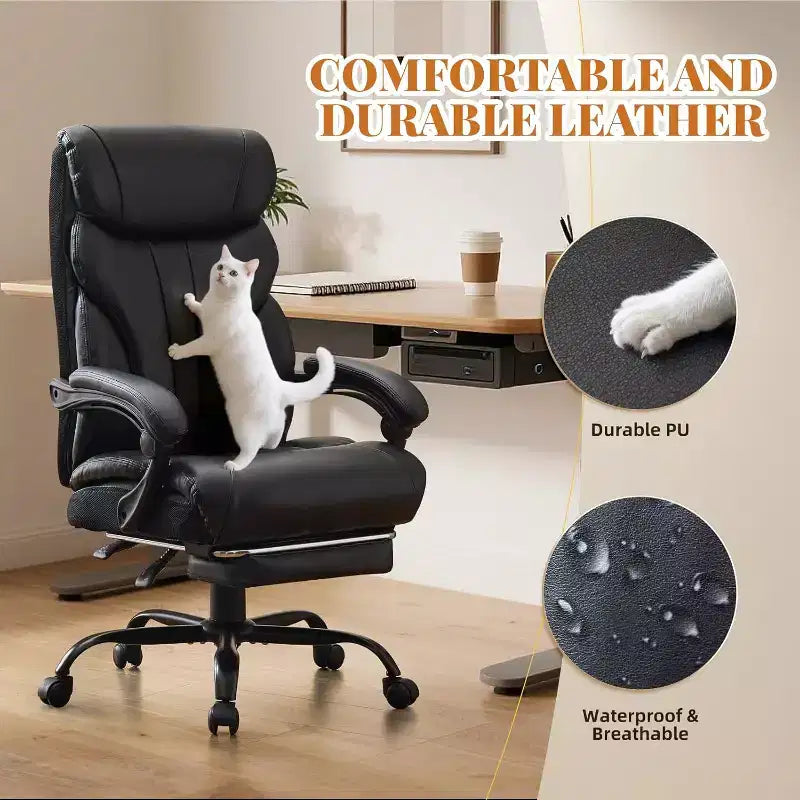 Sedia da ufficio ergonomica per la casa, sedia da scrivania direzionale con schienale alto, poggiapiedi estraibile e sedile ampio, sedia da computer girevole resistente