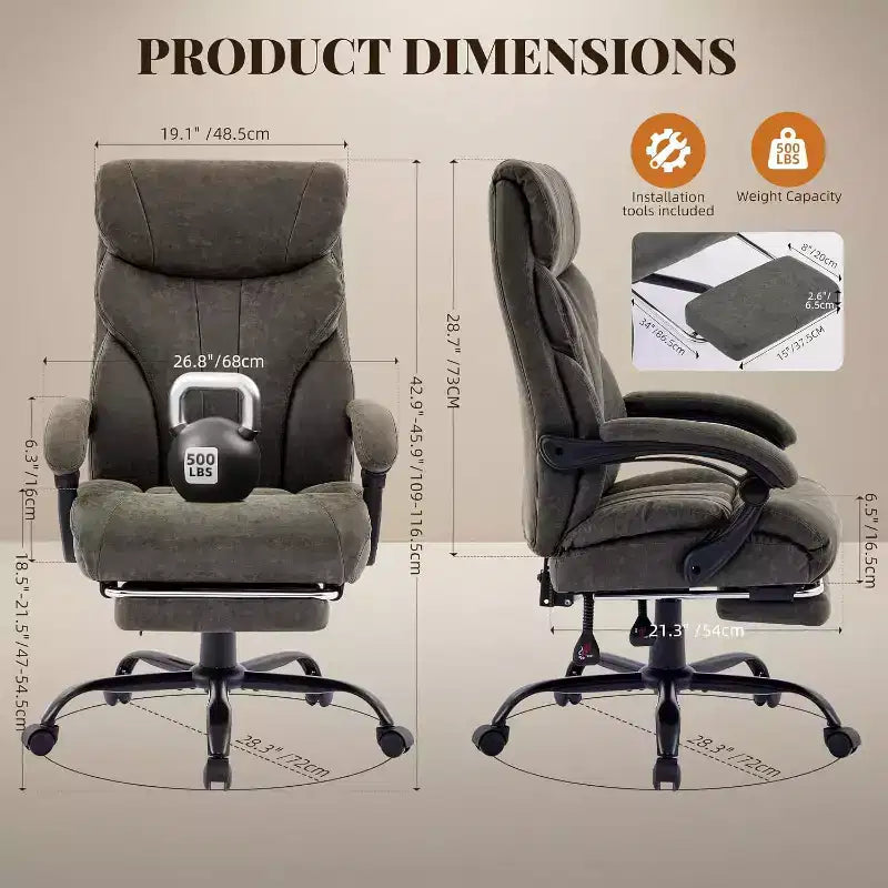 Sedia da ufficio ergonomica per la casa, sedia da scrivania direzionale con schienale alto, poggiapiedi estraibile e sedile ampio, sedia da computer girevole resistente