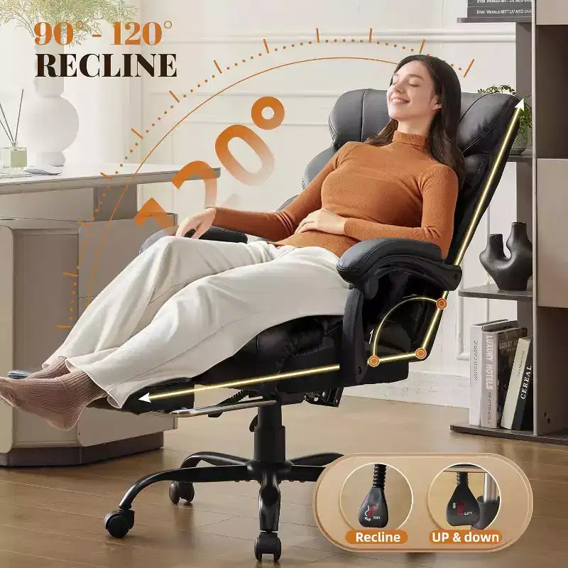 Sedia da ufficio ergonomica per la casa, sedia da scrivania direzionale con schienale alto, poggiapiedi estraibile e sedile ampio, sedia da computer girevole resistente