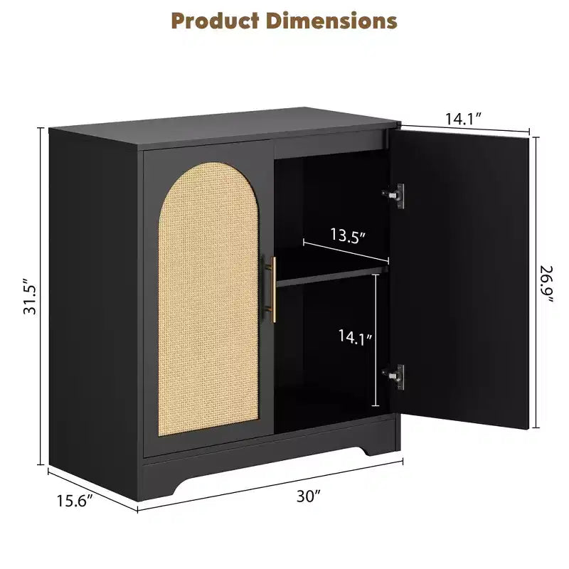 Madia moderna con 2 ante in rattan - Mobile contenitore credenza per soggiorno, sala da pranzo e ingresso