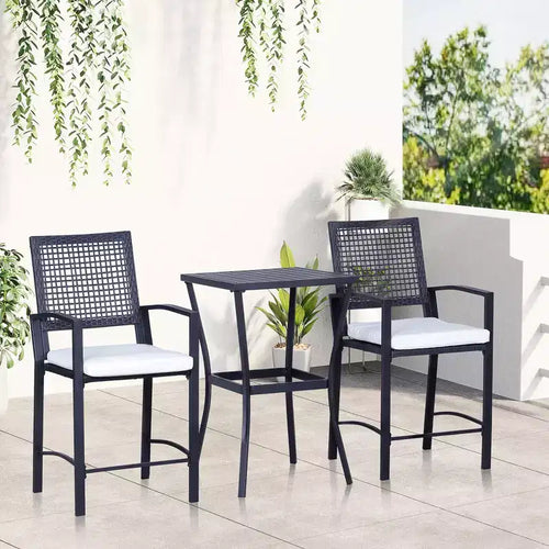 Set da bar da esterno 3 pezzi con cuscino morbido, set di mobili da esterno in vimini rattan per cortili, prati, ponti