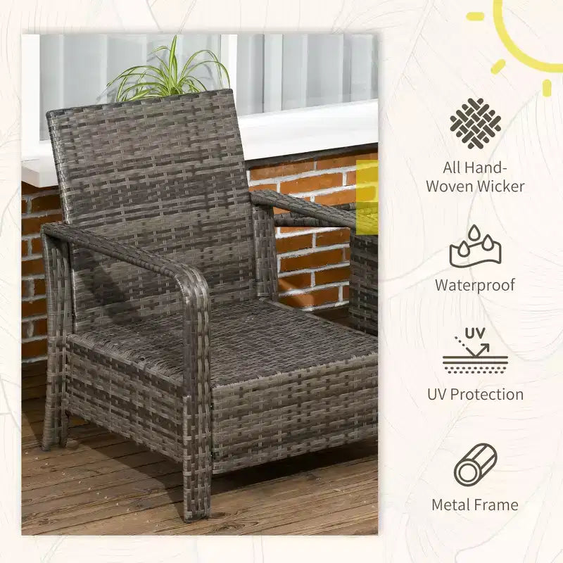 Set Mobili da Giardino 3 Pezzi, Tavolo e Sedie in Rattan PE con Contenitore
