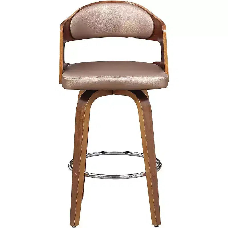 Okak Sgabelli da bancone da 27 pollici 1 pezzo, Sgabelli da bar girevoli di metà secolo con rivestimento in finta pelle e struttura in legno, Sedie da bar con accenti color rame per la cucina