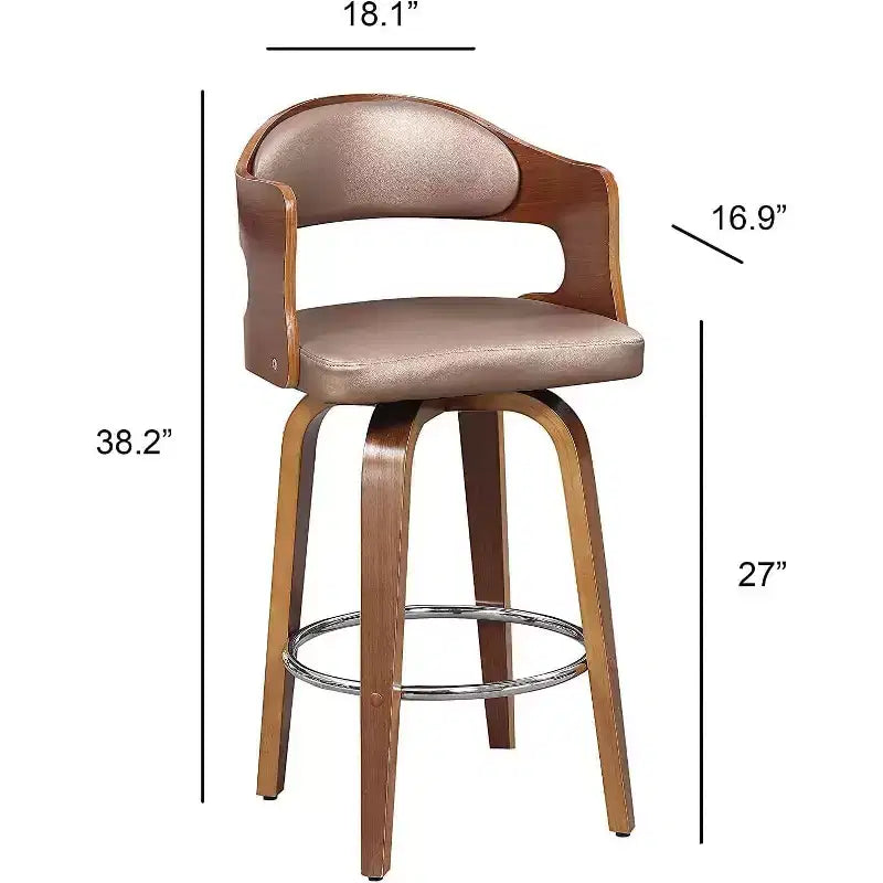 Okak Sgabelli da bancone da 27 pollici 1 pezzo, Sgabelli da bar girevoli di metà secolo con rivestimento in finta pelle e struttura in legno, Sedie da bar con accenti color rame per la cucina