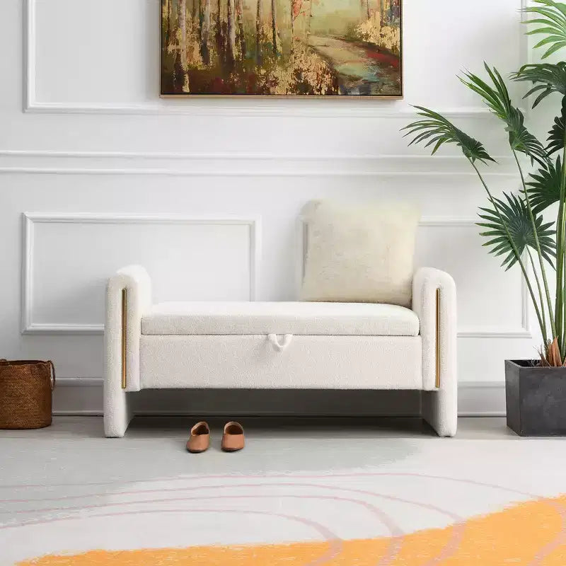 Panca Imbottita Moderna per Camera da Letto, Grande Pouf Contenitore con Braccioli per Fondo Letto, Soggiorno, Ingresso o Sala Lettura