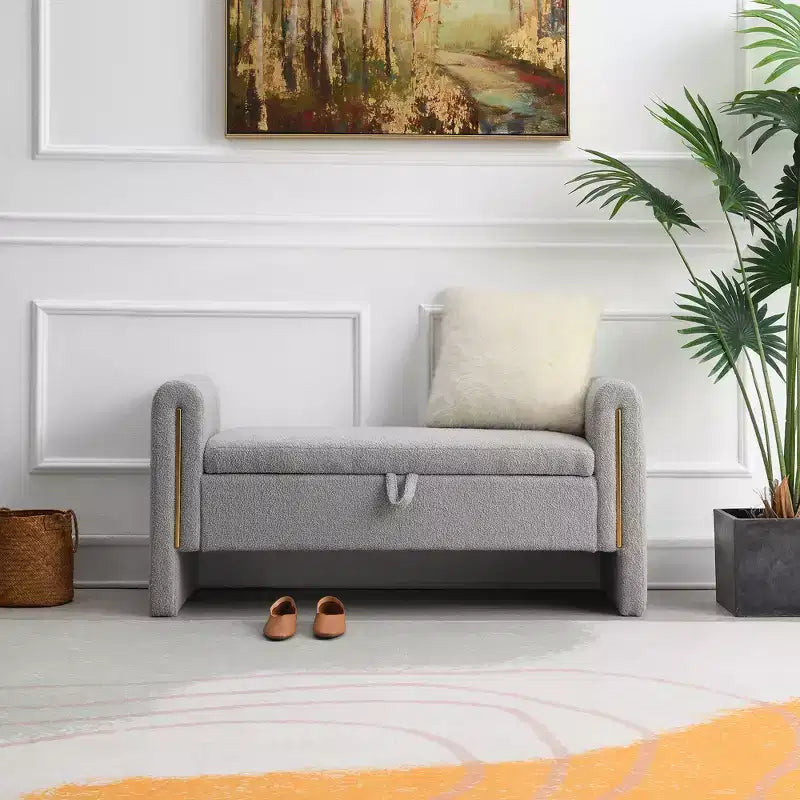 Panca Imbottita Moderna per Camera da Letto, Grande Pouf Contenitore con Braccioli per Fondo Letto, Soggiorno, Ingresso o Sala Lettura