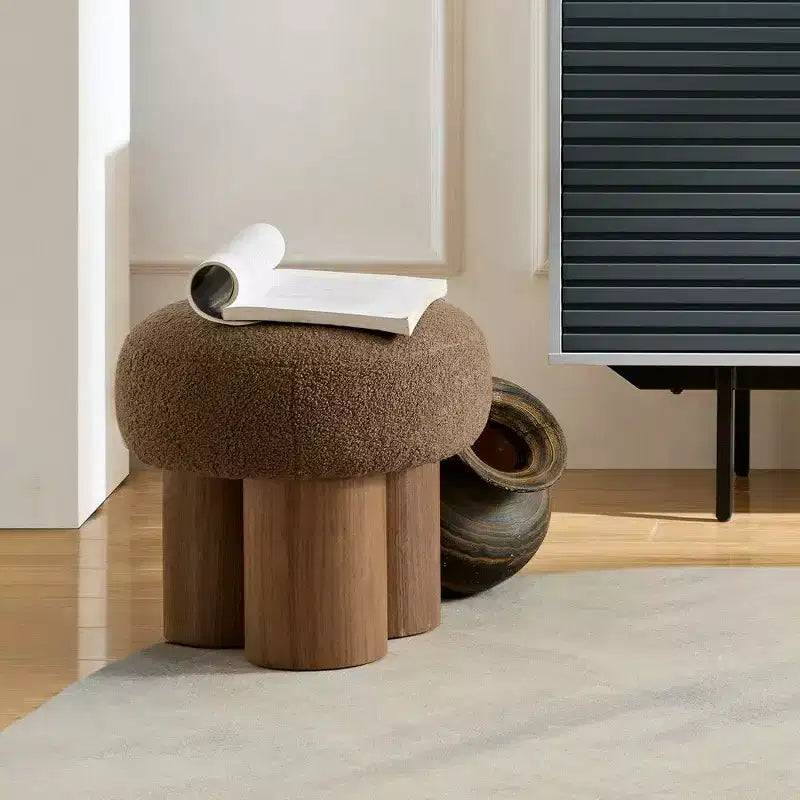 TUYOHW Sgabello a Fungo, Pouf in Peluche con Gambe Effetto Legno, Sgabello d'Accento a Barile da 17 Pollici per Soggiorno Ingresso