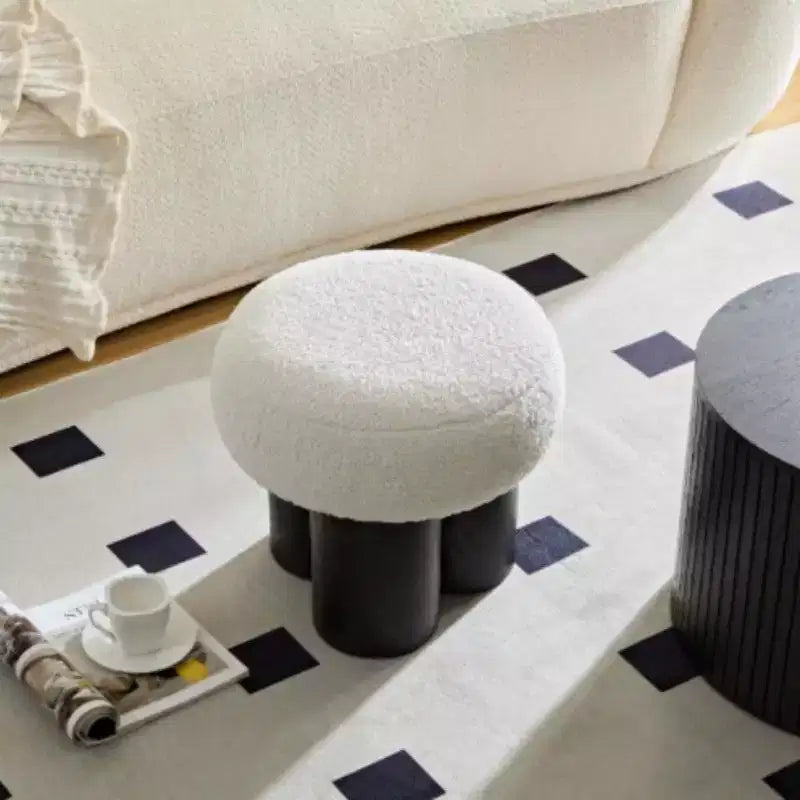 TUYOHW Sgabello a Fungo, Pouf in Peluche con Gambe Effetto Legno, Sgabello d'Accento a Barile da 17 Pollici per Soggiorno Ingresso
