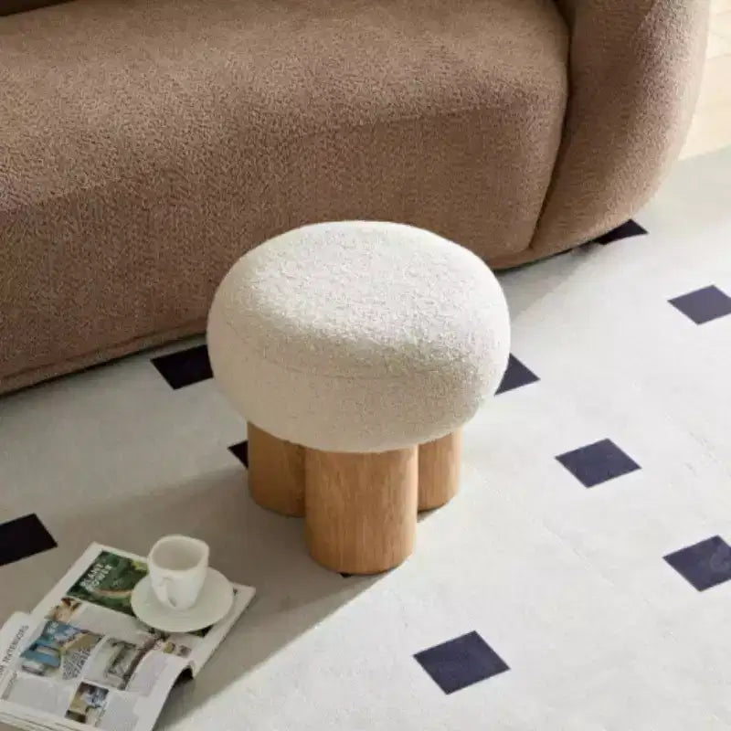 TUYOHW Sgabello a Fungo, Pouf in Peluche con Gambe Effetto Legno, Sgabello d'Accento a Barile da 17 Pollici per Soggiorno Ingresso