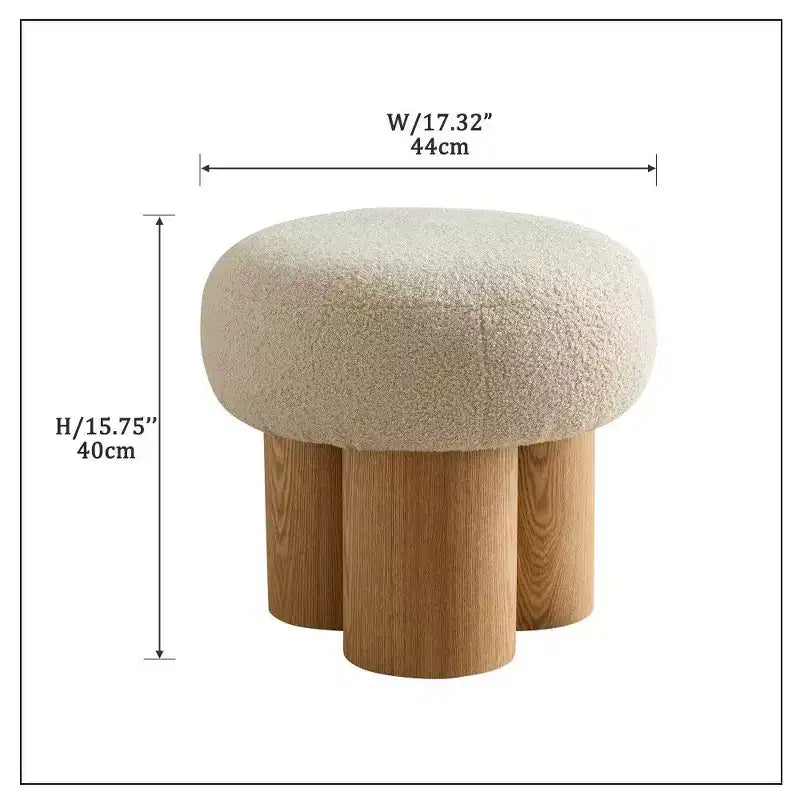 TUYOHW Sgabello a Fungo, Pouf in Peluche con Gambe Effetto Legno, Sgabello d'Accento a Barile da 17 Pollici per Soggiorno Ingresso
