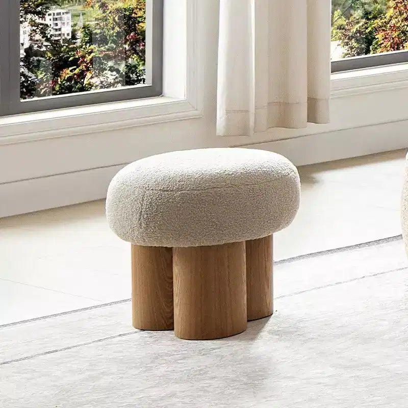 TUYOHW Sgabello a Fungo, Pouf in Peluche con Gambe Effetto Legno, Sgabello d'Accento a Barile da 17 Pollici per Soggiorno Ingresso