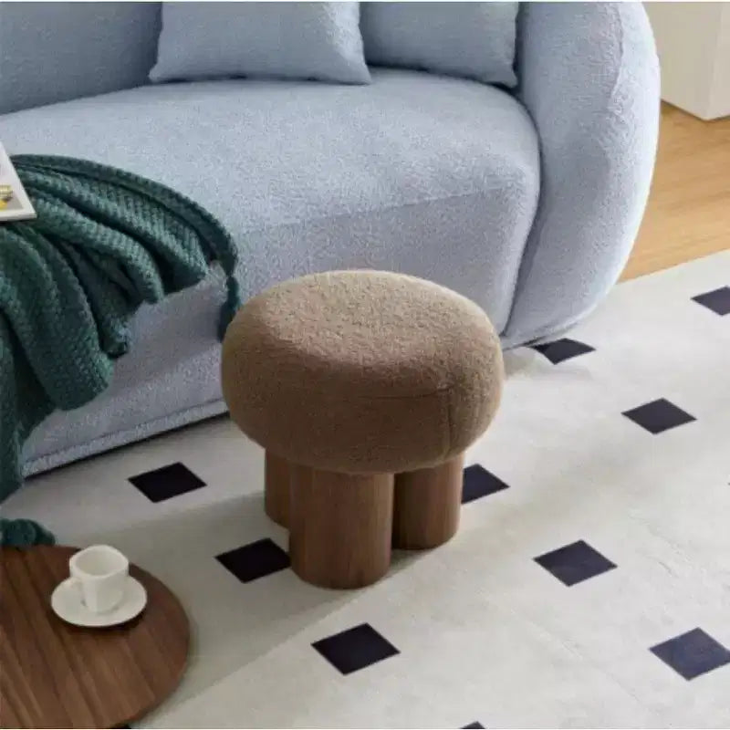 TUYOHW Sgabello a Fungo, Pouf in Peluche con Gambe Effetto Legno, Sgabello d'Accento a Barile da 17 Pollici per Soggiorno Ingresso