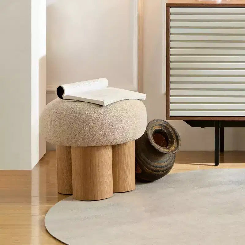 TUYOHW Sgabello a Fungo, Pouf in Peluche con Gambe Effetto Legno, Sgabello d'Accento a Barile da 17 Pollici per Soggiorno Ingresso