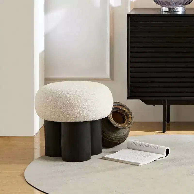 TUYOHW Sgabello a Fungo, Pouf in Peluche con Gambe Effetto Legno, Sgabello d'Accento a Barile da 17 Pollici per Soggiorno Ingresso