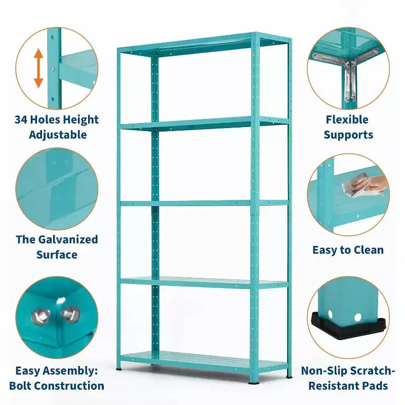 COZONY Scaffale a 5 Ripiani, Scaffalatura Regolabile in Metallo Resistente per Garage Dispensa Cucina