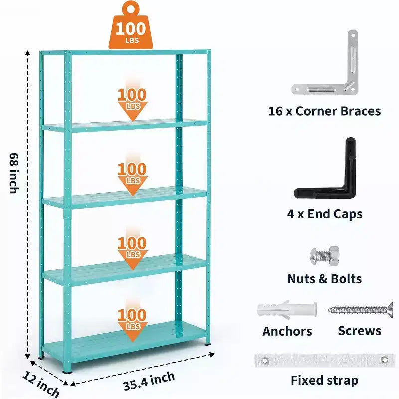 COZONY Scaffale a 5 Ripiani, Scaffalatura Regolabile in Metallo Resistente per Garage Dispensa Cucina