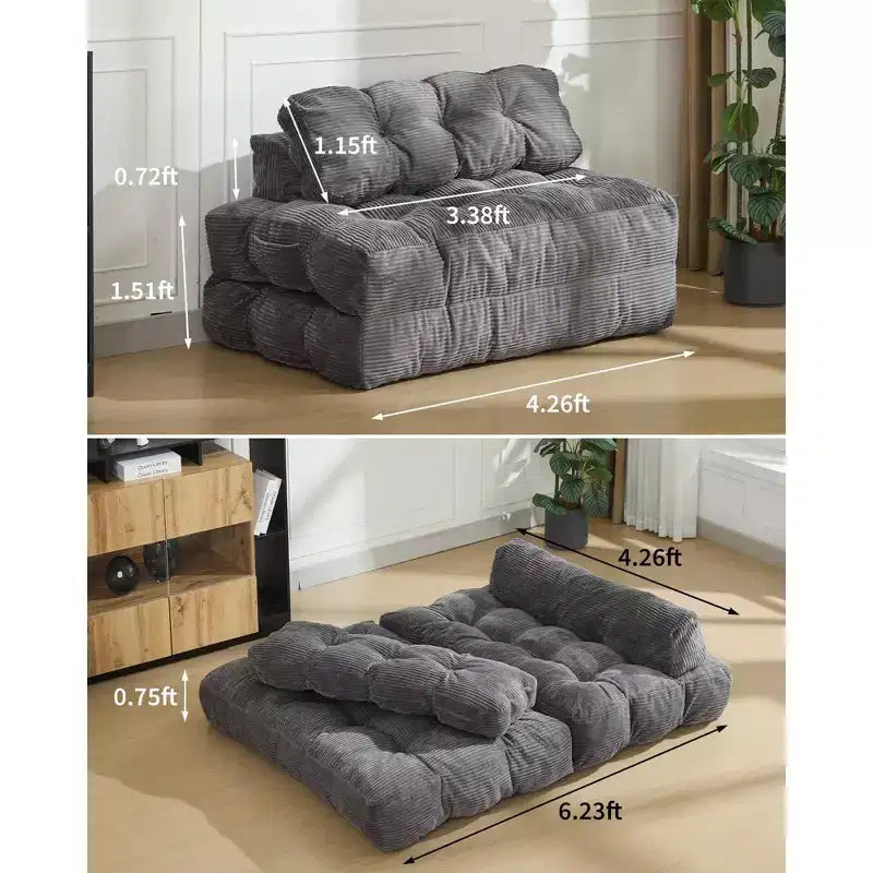 Divano letto pieghevole 3 in 1, poltrona letto convertibile con cuscino, letto pieghevole portatile, comodo divano da pavimento con schienale per soggiorno, beige