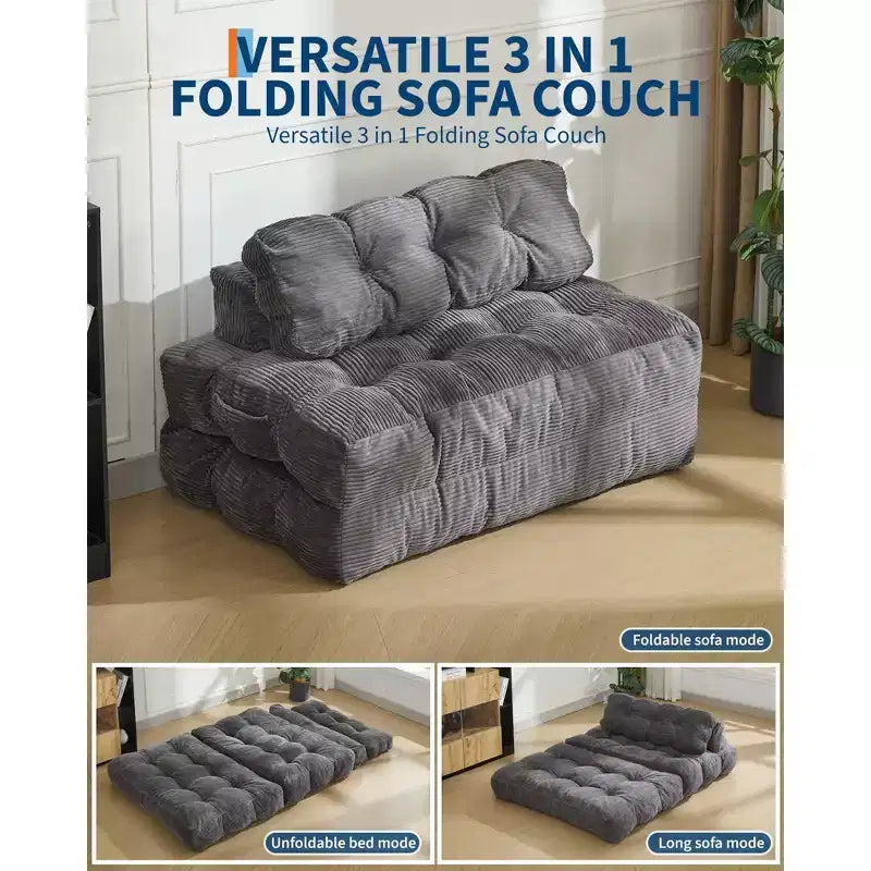 Divano letto pieghevole 3 in 1, poltrona letto convertibile con cuscino, letto pieghevole portatile, comodo divano da pavimento con schienale per soggiorno, beige