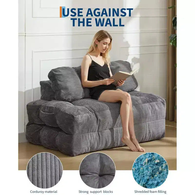 Divano letto pieghevole 3 in 1, poltrona letto convertibile con cuscino, letto pieghevole portatile, comodo divano da pavimento con schienale per soggiorno, beige