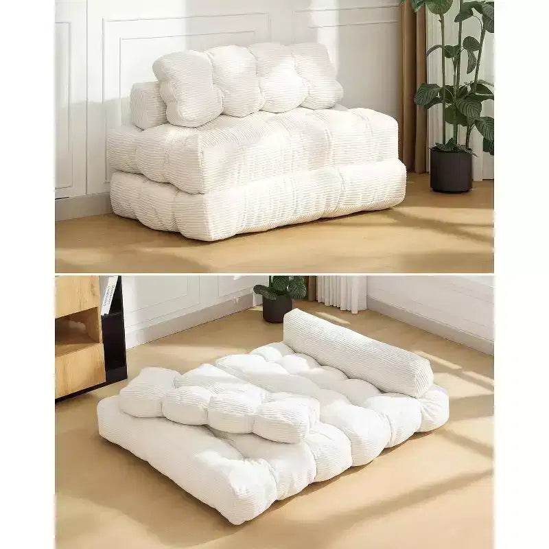 Divano letto pieghevole 3 in 1, poltrona letto convertibile con cuscino, letto pieghevole portatile, comodo divano da pavimento con schienale per soggiorno, beige