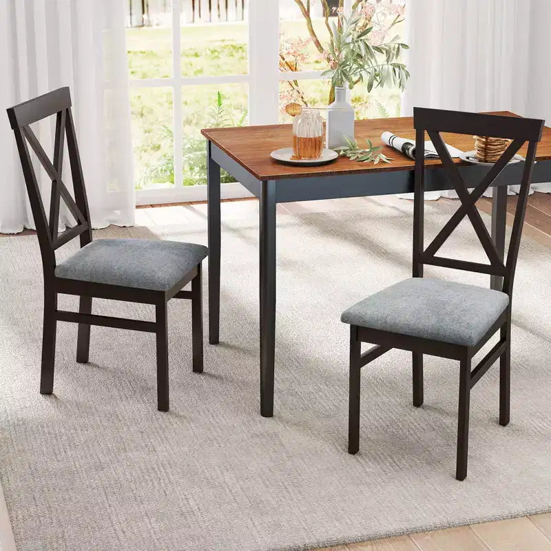 Costway Sedie da Pranzo Moderne Set di 2 con Struttura in Legno di Gomma Schienale Scavato per Cucina