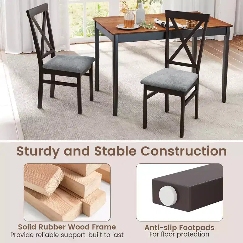 Costway Sedie da Pranzo Moderne Set di 2 con Struttura in Legno di Gomma Schienale Scavato per Cucina